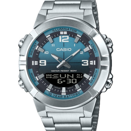 Reloj Casio analógico digital combinado de acero inoxidable con esfera azul claro de cuarzo AMW-870DA-2A2V para hombre