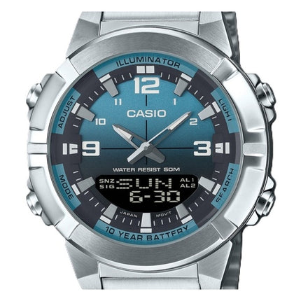 Reloj Casio analógico digital combinado de acero inoxidable con esfera azul claro de cuarzo AMW-870DA-2A2V para hombre