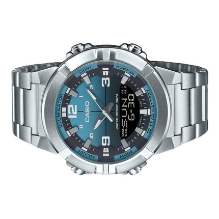 Reloj Casio analógico digital combinado de acero inoxidable con esfera azul claro de cuarzo AMW-870DA-2A2V para hombre