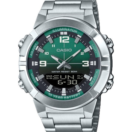 Reloj Casio analógico digital combinado de acero inoxidable con esfera verde de cuarzo AMW-870DA-3AV para hombre