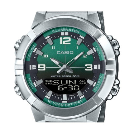 Reloj Casio analógico digital combinado de acero inoxidable con esfera verde de cuarzo AMW-870DA-3AV para hombre
