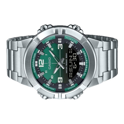 Reloj Casio analógico digital combinado de acero inoxidable con esfera verde de cuarzo AMW-870DA-3AV para hombre