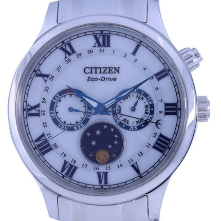 Reloj para hombre Citizen Moon Phase con esfera blanca de acero inoxidable Eco-Drive AP1050-81A