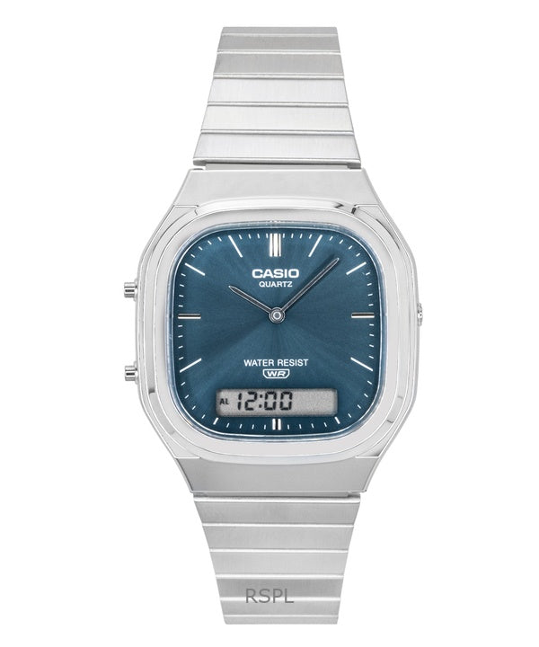 Reloj Casio vintage analógico digital de acero inoxidable con esfera azul cielo de cuarzo AQ-240E-3A unisex