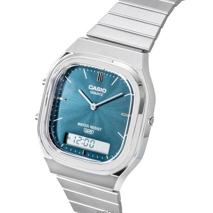 Reloj Casio vintage analógico digital de acero inoxidable con esfera azul cielo de cuarzo AQ-240E-3A unisex