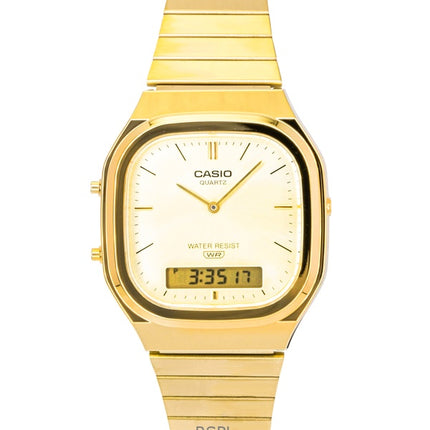 Reloj Casio vintage analógico digital dorado de acero inoxidable con esfera dorada de cuarzo AQ-240EG-9A unisex
