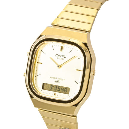 Reloj Casio vintage analógico digital dorado de acero inoxidable con esfera dorada de cuarzo AQ-240EG-9A unisex