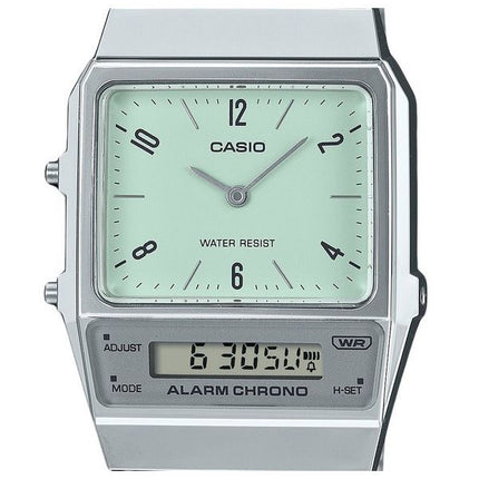 Reloj unisex Casio Vintage analógico digital de doble hora pulsera de acero inoxidable esfera verde cuarzo AQ-800E-3A