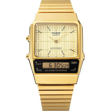 Reloj unisex Casio Vintage analógico digital de acero inoxidable chapado en oro con esfera beige de cuarzo AQ-800EG-9A