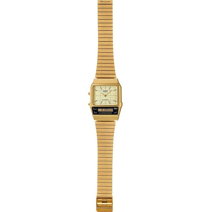 Reloj unisex Casio Vintage analógico digital de acero inoxidable chapado en oro con esfera beige de cuarzo AQ-800EG-9A