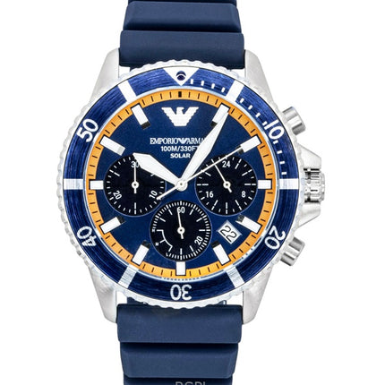 Reloj Emporio Armani World Explorer Cronógrafo con correa de silicona y esfera azul solar AR11696 100M para hombre