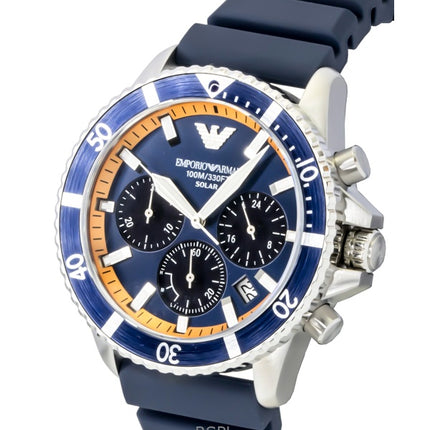 Reloj Emporio Armani World Explorer Cronógrafo con correa de silicona y esfera azul solar AR11696 100M para hombre