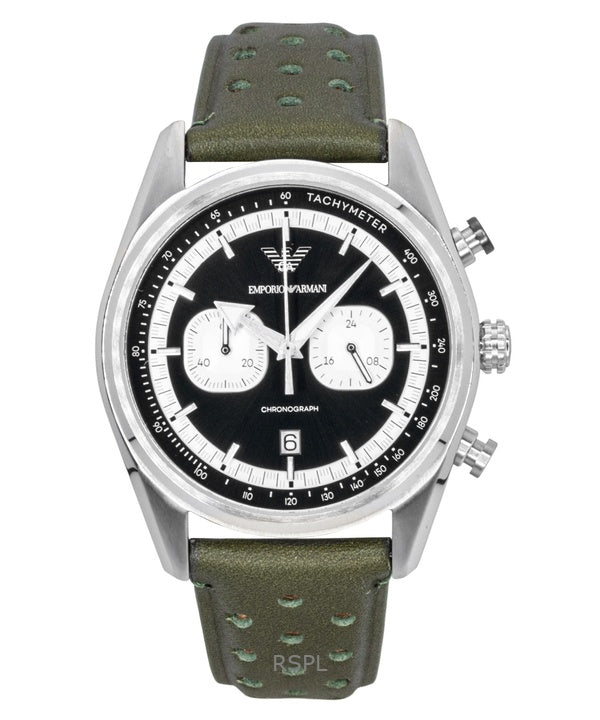 Reloj Emporio Armani AR11709 para hombre, cronógrafo de cuarzo, piel verde, esfera negra y plateada