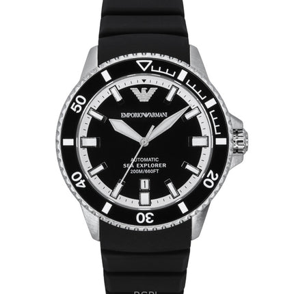 Reloj automático de buceo Emporio Armani Sea Explorer AR60078 para hombre, correa de silicona y esfera negra, 200 m