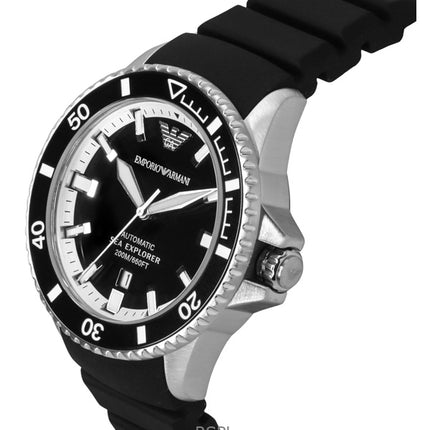 Reloj automático de buceo Emporio Armani Sea Explorer AR60078 para hombre, correa de silicona y esfera negra, 200 m