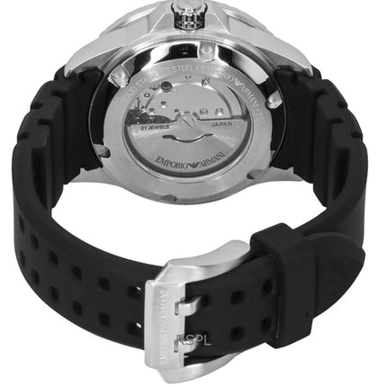 Reloj automático de buceo Emporio Armani Sea Explorer AR60078 para hombre, correa de silicona y esfera negra, 200 m