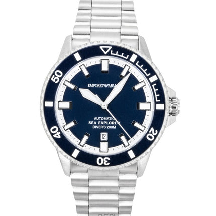 Reloj de buceo automático Emporio Armani Sea Explorer de acero inoxidable con esfera azul AR60087 200M para hombre
