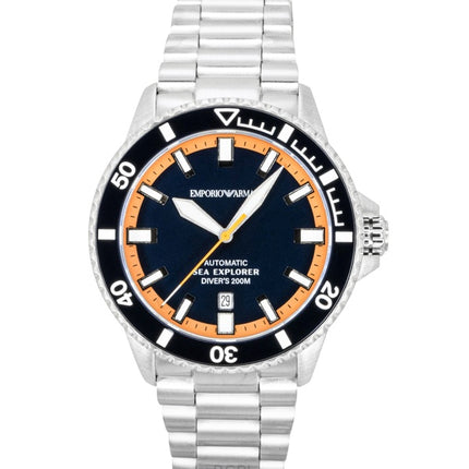 Reloj de buceo automático Emporio Armani Sea Explorer de acero inoxidable con esfera azul AR60090 200M para hombre