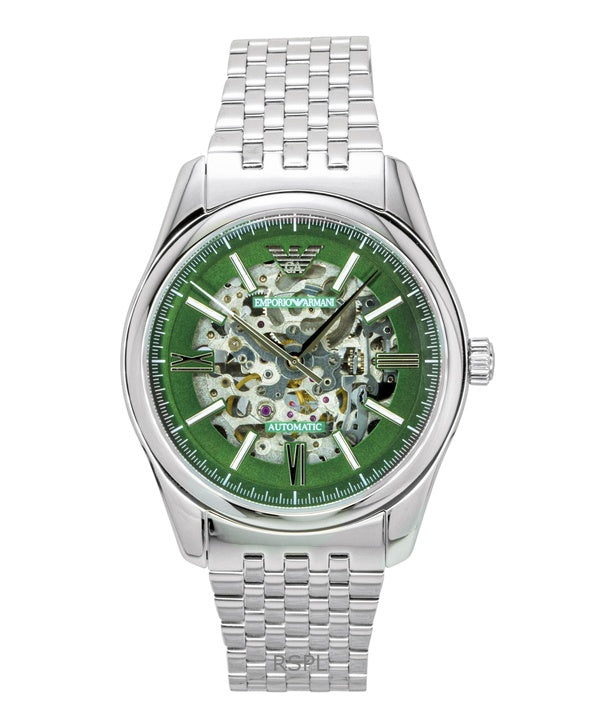 Reloj automático Emporio Armani AR60091 de acero inoxidable con esfera esqueletizada verde para hombre