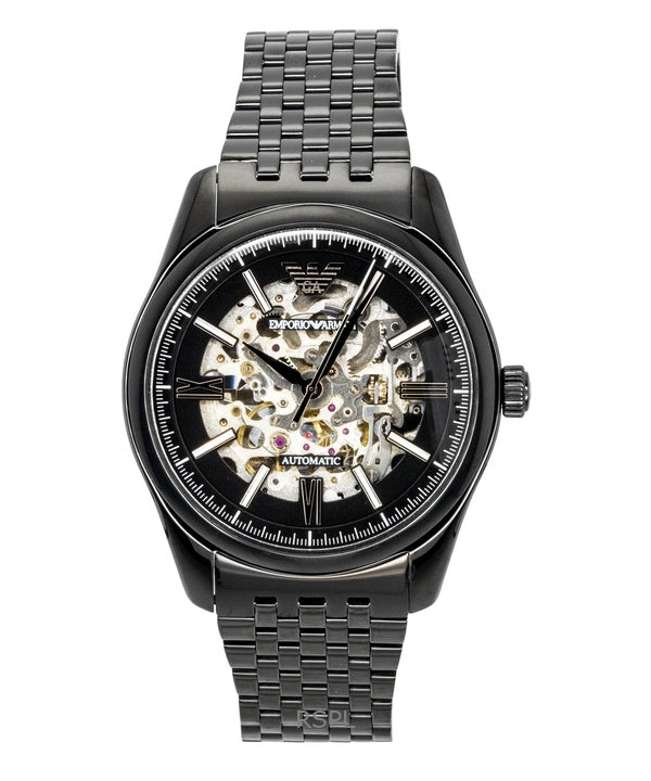 Reloj automático Emporio Armani AR60093 de acero inoxidable con esfera esqueletizada negra para hombre