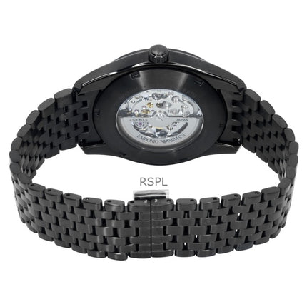 Reloj automático Emporio Armani AR60093 de acero inoxidable con esfera esqueletizada negra para hombre