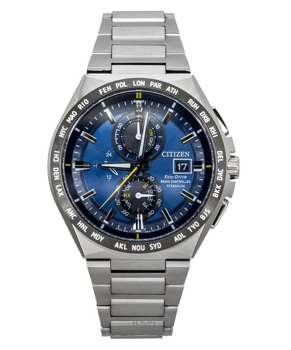 Reloj Citizen Cronógrafo Super Titanium con esfera azul Eco-Drive AT8234-85L 100M para hombre
