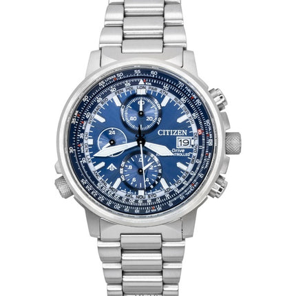 Reloj Citizen Promaster Sky Eco-Drive Cronógrafo de acero inoxidable con esfera azul para buceo AT8300-58L 200M para hombre