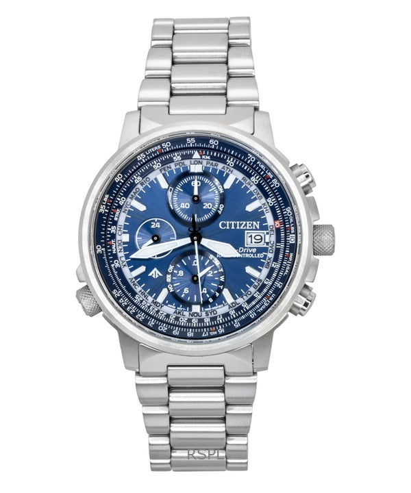 Reloj Citizen Promaster Sky Eco-Drive Cronógrafo de acero inoxidable con esfera azul para buceo AT8300-58L 200M para hombre