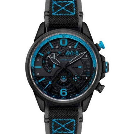 AVI-8 Hawker Hurricane Dual Cronógrafo retrógrado Storm Correa de cuero negro Esfera negra Reloj de cuarzo AV-4056-0A para hombr