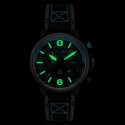 AVI-8 Hawker Hurricane Dual Cronógrafo retrógrado Storm Correa de cuero negro Esfera negra Reloj de cuarzo AV-4056-0A para hombr
