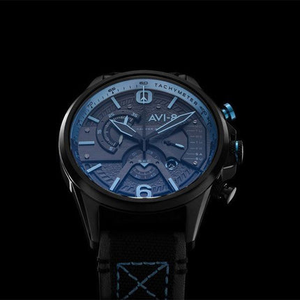 AVI-8 Hawker Hurricane Dual Cronógrafo retrógrado Storm Correa de cuero negro Esfera negra Reloj de cuarzo AV-4056-0A para hombr