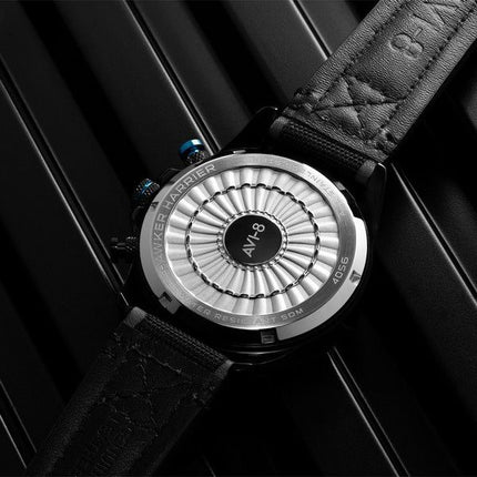 AVI-8 Hawker Hurricane Dual Cronógrafo retrógrado Storm Correa de cuero negro Esfera negra Reloj de cuarzo AV-4056-0A para hombr