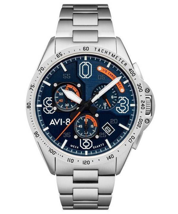 AVI-8 P-51 Mustang Silver Oak Blakeslee Cronógrafo Esfera azul Cuarzo AV-4077-22 Reloj para hombre