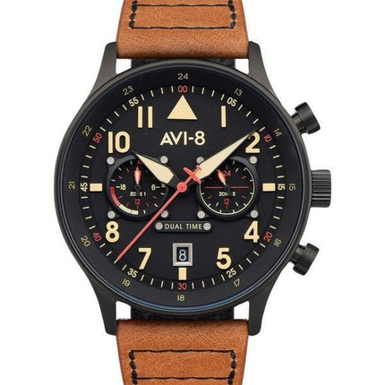 AVI-8 Hawker Hurricane Carey Reloj de cuarzo con esfera negra Debden y hora dual AV-4088-03 para hombre
