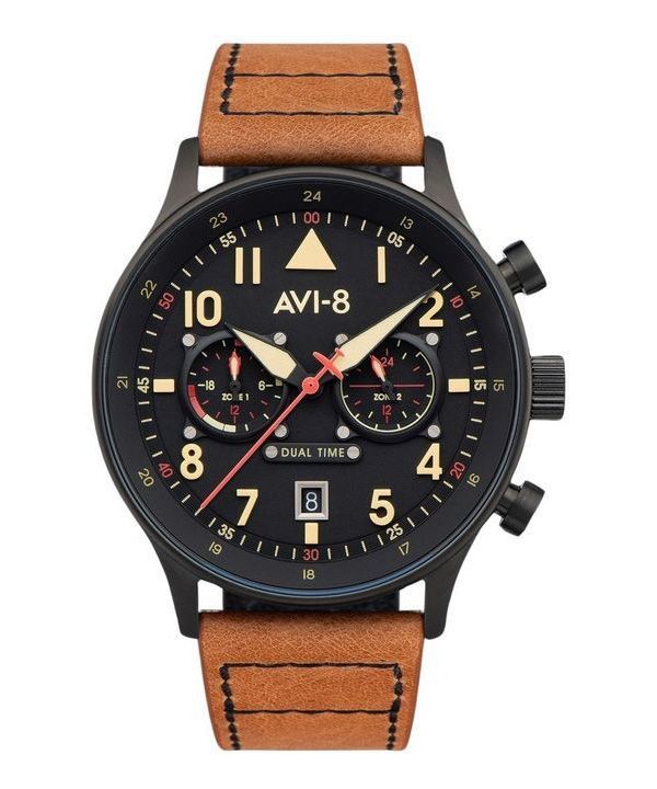 AVI-8 Hawker Hurricane Carey Reloj de cuarzo con esfera negra Debden y hora dual AV-4088-03 para hombre