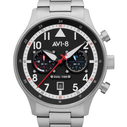 AVI-8 Hawker Hurricane Carey Dual Time Rangíºn Esfera negra Cuarzo AV-4088-11 Reloj para hombre