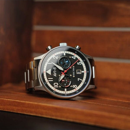 AVI-8 Hawker Hurricane Carey Dual Time Rangíºn Esfera negra Cuarzo AV-4088-11 Reloj para hombre