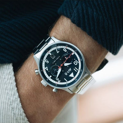 AVI-8 Hawker Hurricane Carey Dual Time Rangíºn Esfera negra Cuarzo AV-4088-11 Reloj para hombre