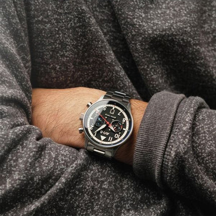 AVI-8 Hawker Hurricane Carey Dual Time Rangíºn Esfera negra Cuarzo AV-4088-11 Reloj para hombre