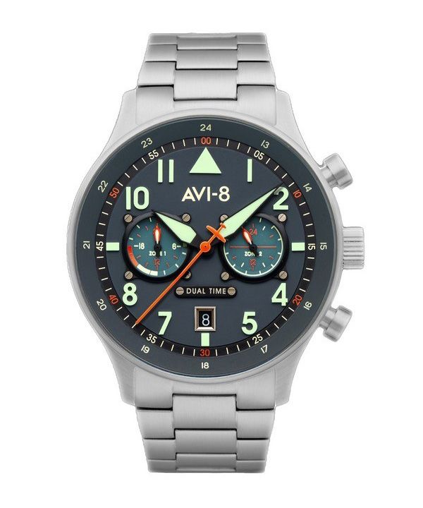AVI-8 Hawker Hurricane Carey Dual Time Gutersloh Acero inoxidable esfera azul AV-4088-22 Reloj para hombre