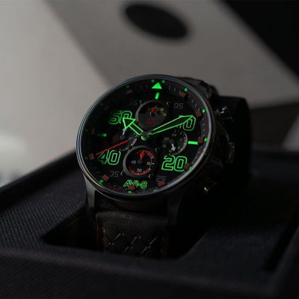 Reloj cronógrafo de cuarzo con correa de cuero y esfera negra AVI-8 Hawker Typhoon Coningham AV-4093-0A para hombre