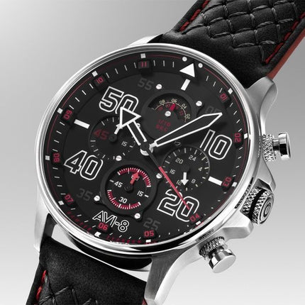 Reloj cronógrafo de cuarzo con correa de cuero y esfera negra AVI-8 Hawker Typhoon Coningham AV-4093-0A para hombre