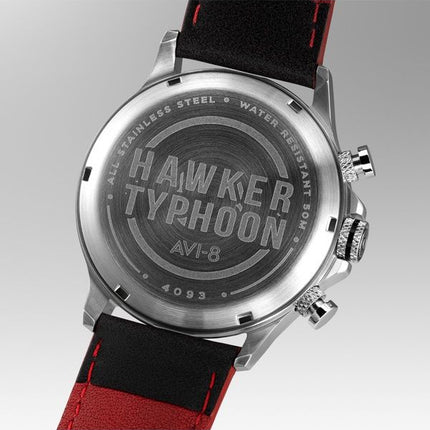 Reloj cronógrafo de cuarzo con correa de cuero y esfera negra AVI-8 Hawker Typhoon Coningham AV-4093-0A para hombre