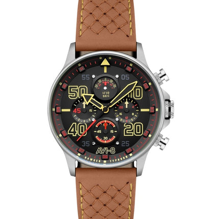 Reloj cronógrafo de cuarzo con esfera negra y correa de cuero Baldwin AVI-8 Hawker Typhoon Coningham AV-4093-0B para hombre