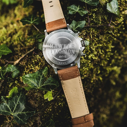 Reloj cronógrafo de cuarzo con esfera negra y correa de cuero Baldwin AVI-8 Hawker Typhoon Coningham AV-4093-0B para hombre