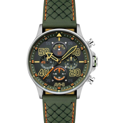 Reloj cronógrafo de cuarzo con esfera verde y correa de piel Harding AVI-8 Hawker Typhoon Coningham AV-4093-0D para hombre