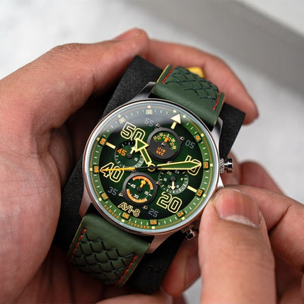 Reloj cronógrafo de cuarzo con esfera verde y correa de piel Harding AVI-8 Hawker Typhoon Coningham AV-4093-0D para hombre