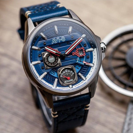 AVI-8 Hawker Harrier Farley Reloj multifunción de cuarzo con esfera azul AV-4098-03 para hombre