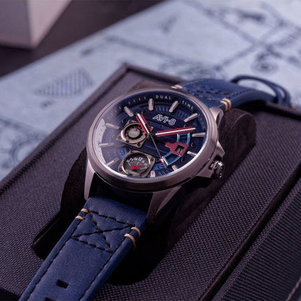 AVI-8 Hawker Harrier Farley Reloj multifunción de cuarzo con esfera azul AV-4098-03 para hombre