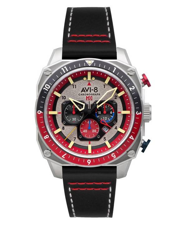 AVI-8 Hawker Hunter Atlas Dual Time Cronógrafo Peligro Rojo Cuarzo AV-4100-03 Reloj para hombre